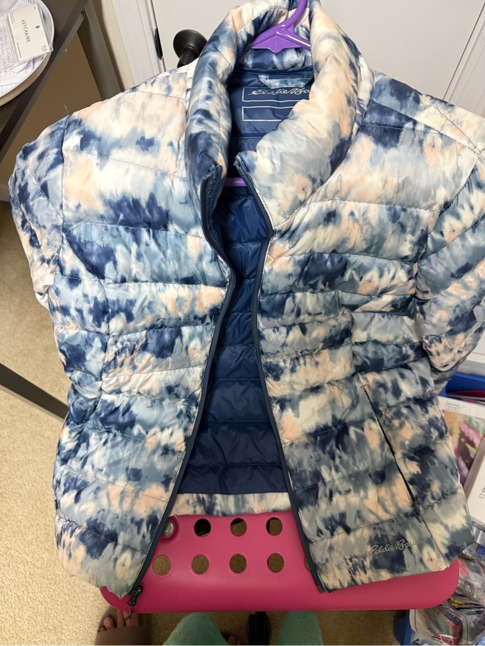 Eddie Bauer Blue & Cream Tie-Dye Puffer Jacket